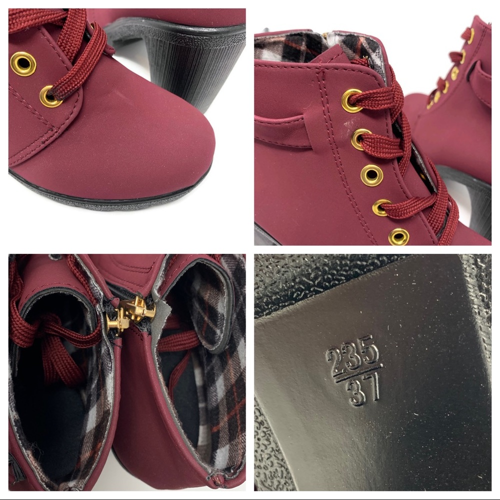 Burgundy Lace Up Ankle Booties Size 7 - Picture 6 of 8